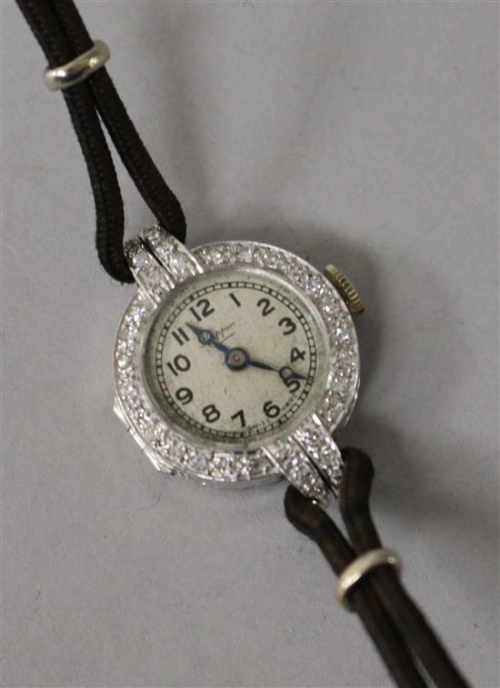 A ladys mid 20th century platinum and diamond set Vertex cocktail watch retailed by Mappin.